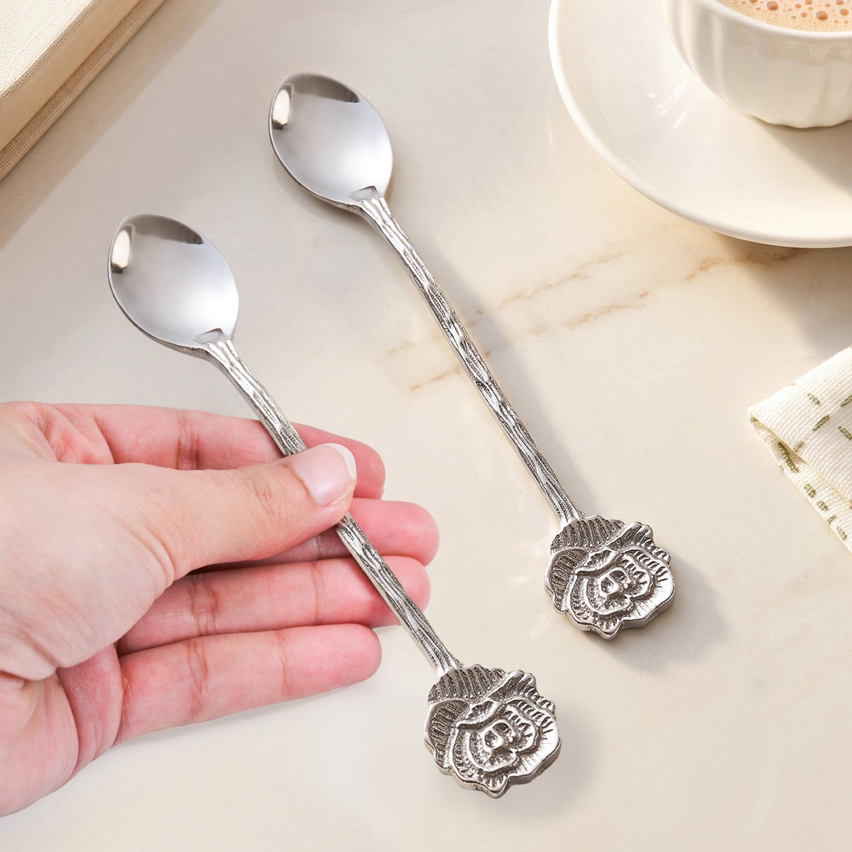 Silver Rose Brass Tea Spoon Gift Set Of 2