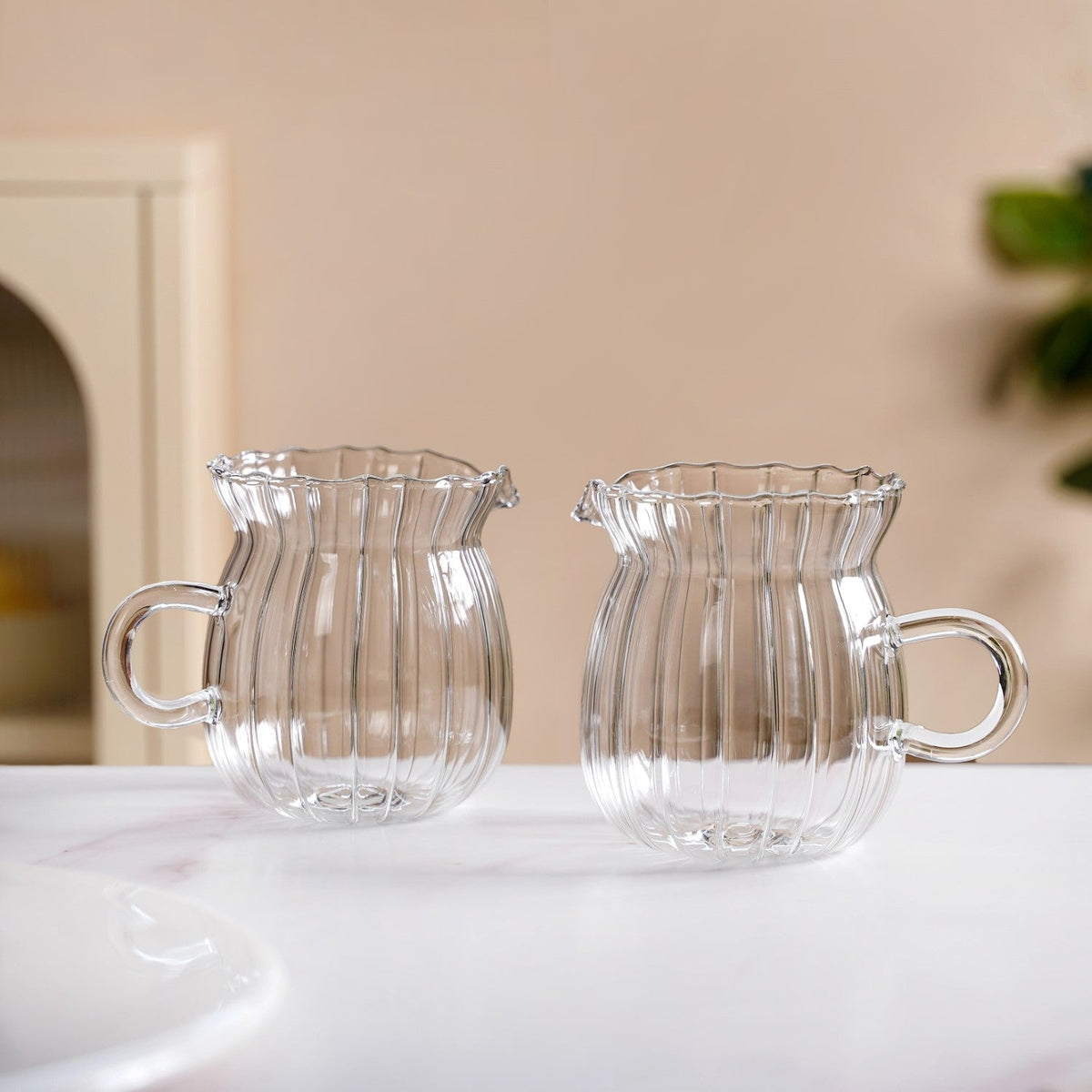 Fluted Glass Creamer Coffee Jug Set Of 2 375ml