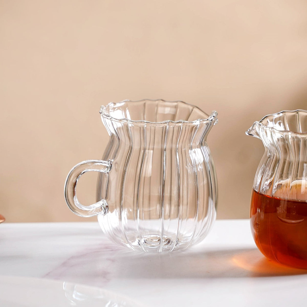 Fluted Glass Creamer Coffee Jug Set Of 2 375ml