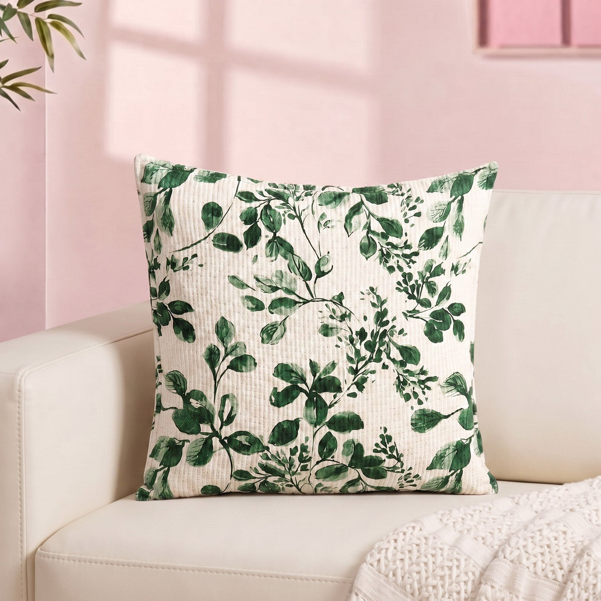 Forest Trail Embroidered Cotton Cushion Cover 45x45cm
