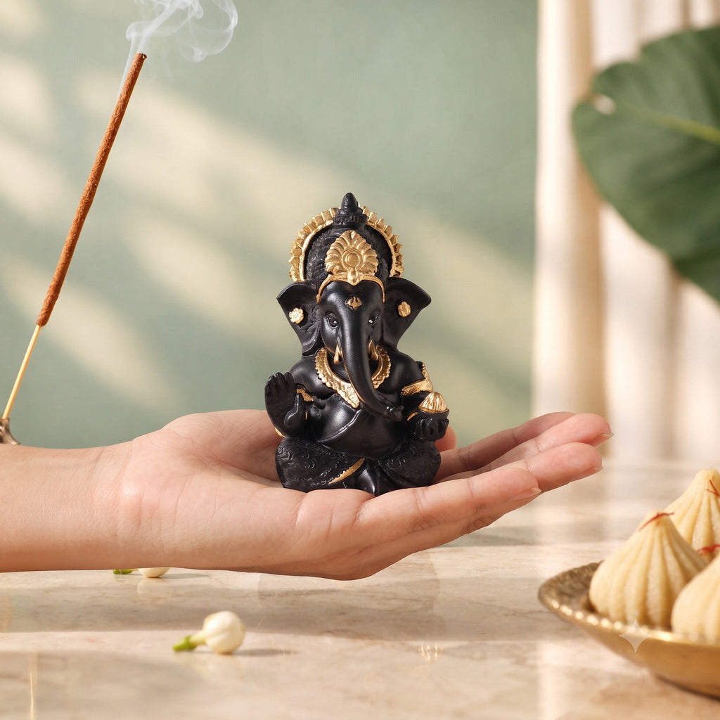Ganesh Idol For Office And Home Black 9cm