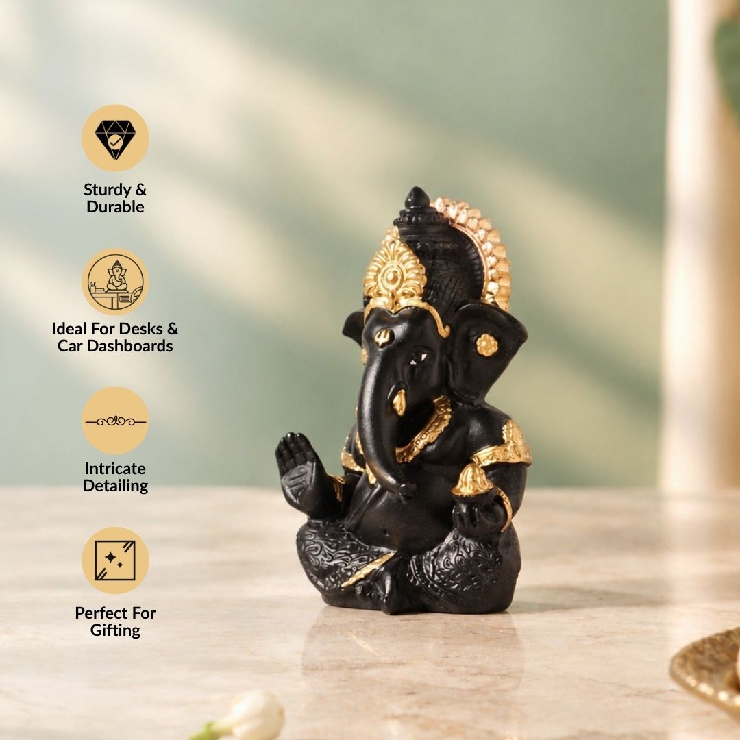 Ganesh Idol For Office And Home Black 9cm
