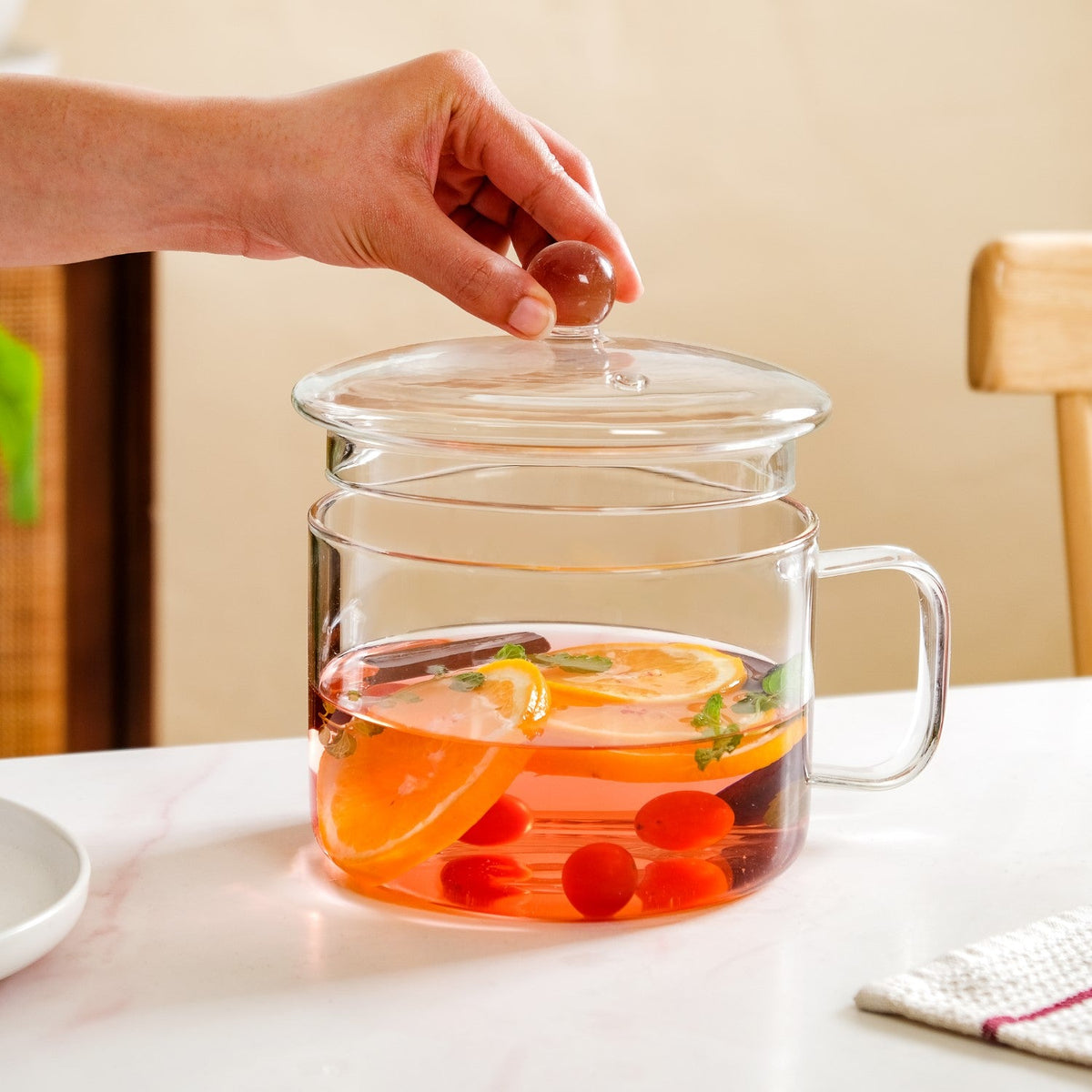Glass Cooking Pot With Handle 1700ml