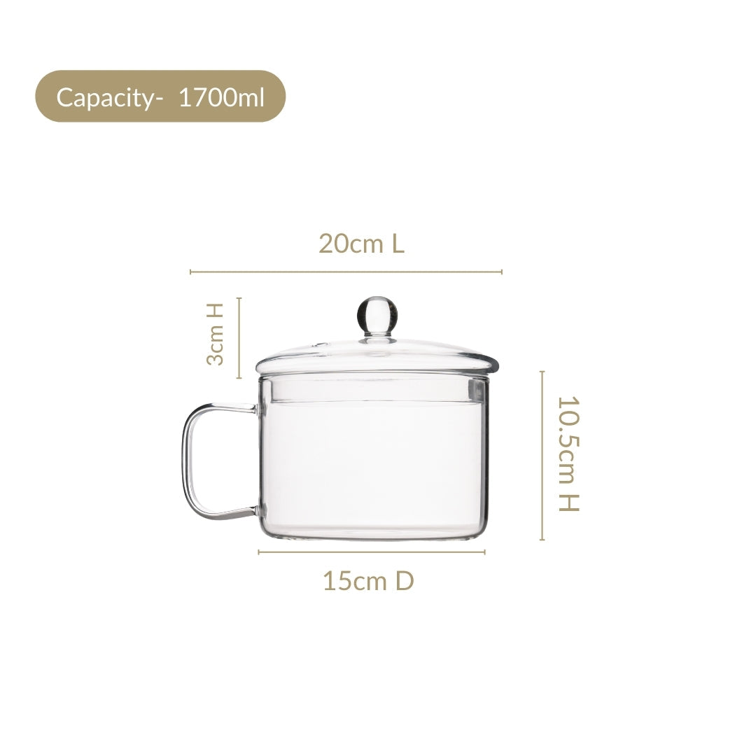 Glass Cooking Pot With Handle 1700ml
