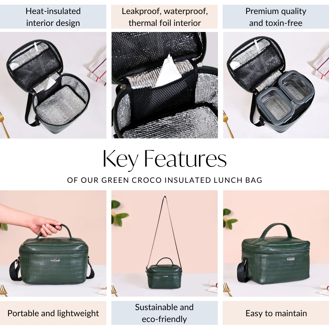 Green Croco Insulated Lunch Bag