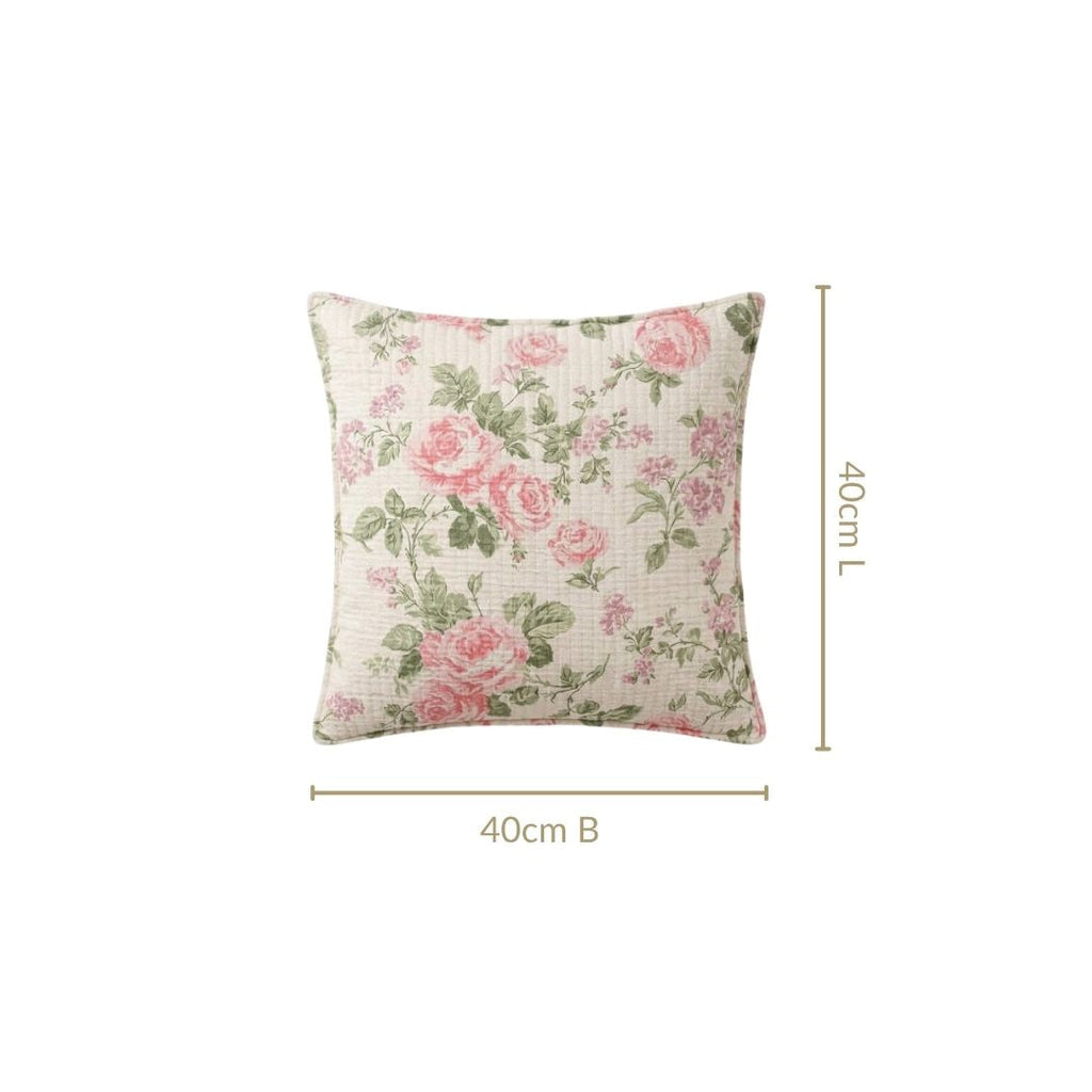 Peony Garden Embroidered Cotton Cushion Cover 40x40cm