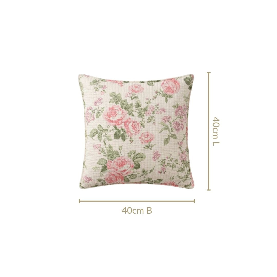 Peony Garden Embroidered Cotton Cushion Cover 40x40cm