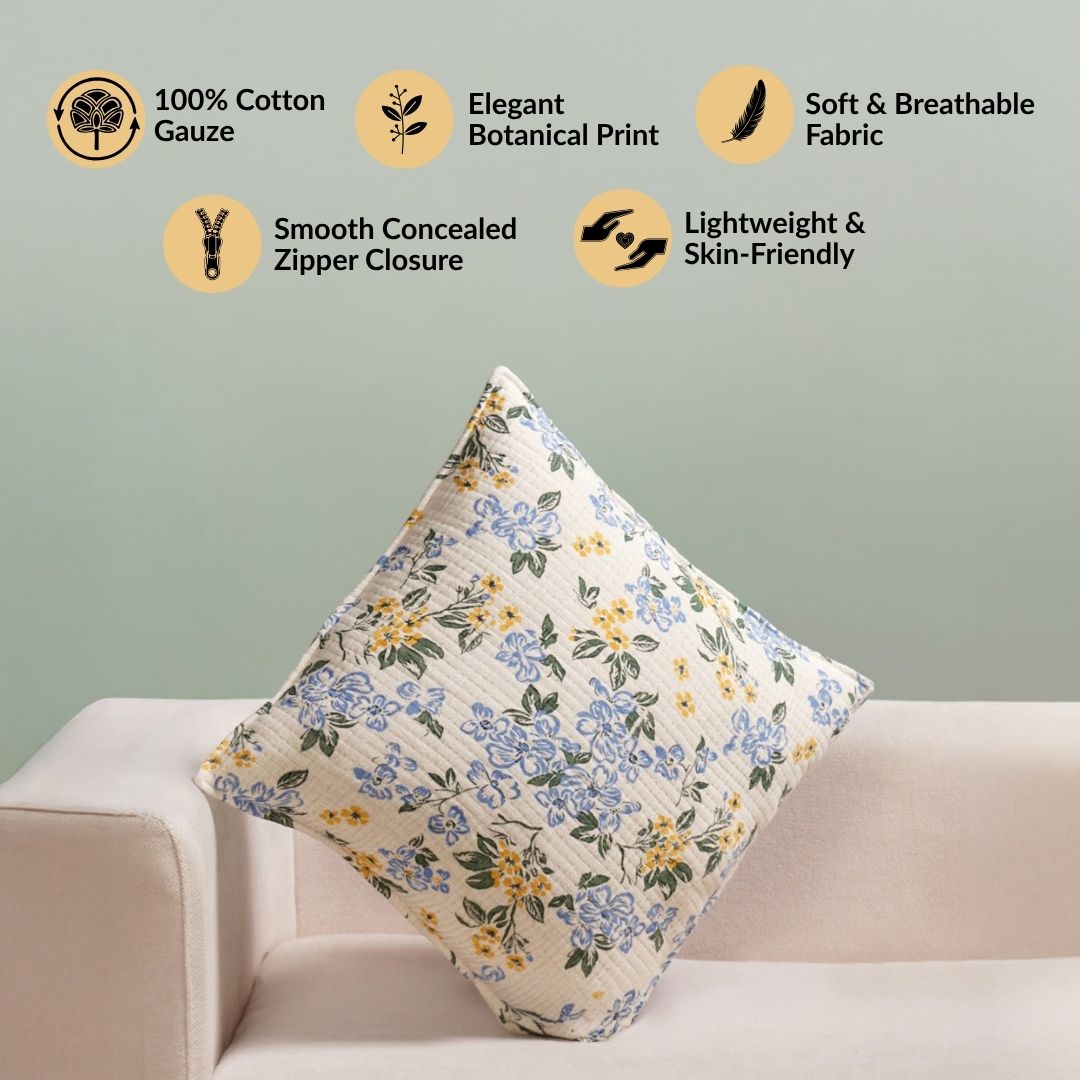 Wildflower Meadow Cotton Embroidered Cushion Cover 40x40cm