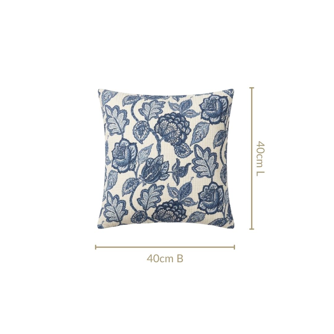 Heritage Gardenia Embroidered Cotton Cushion Cover 40x40cm