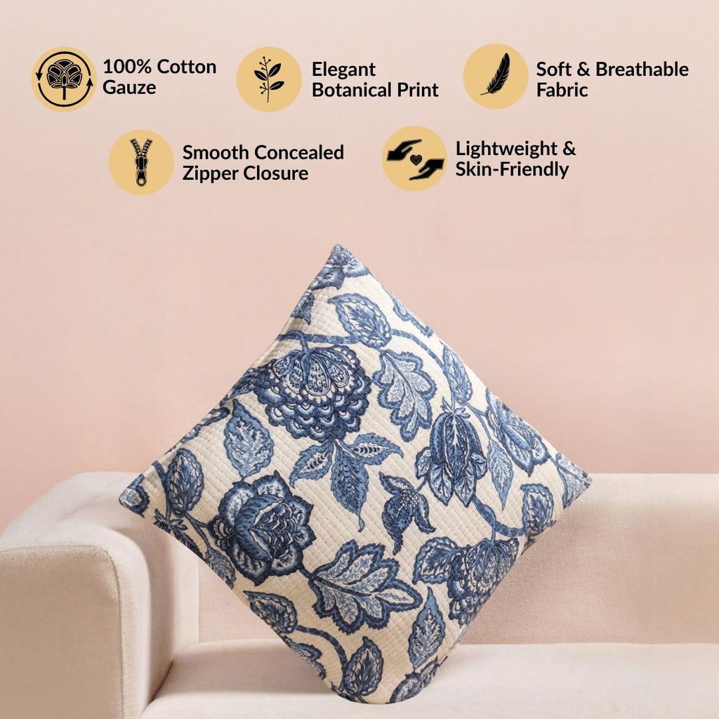 Heritage Gardenia Embroidered Cotton Cushion Cover 40x40cm