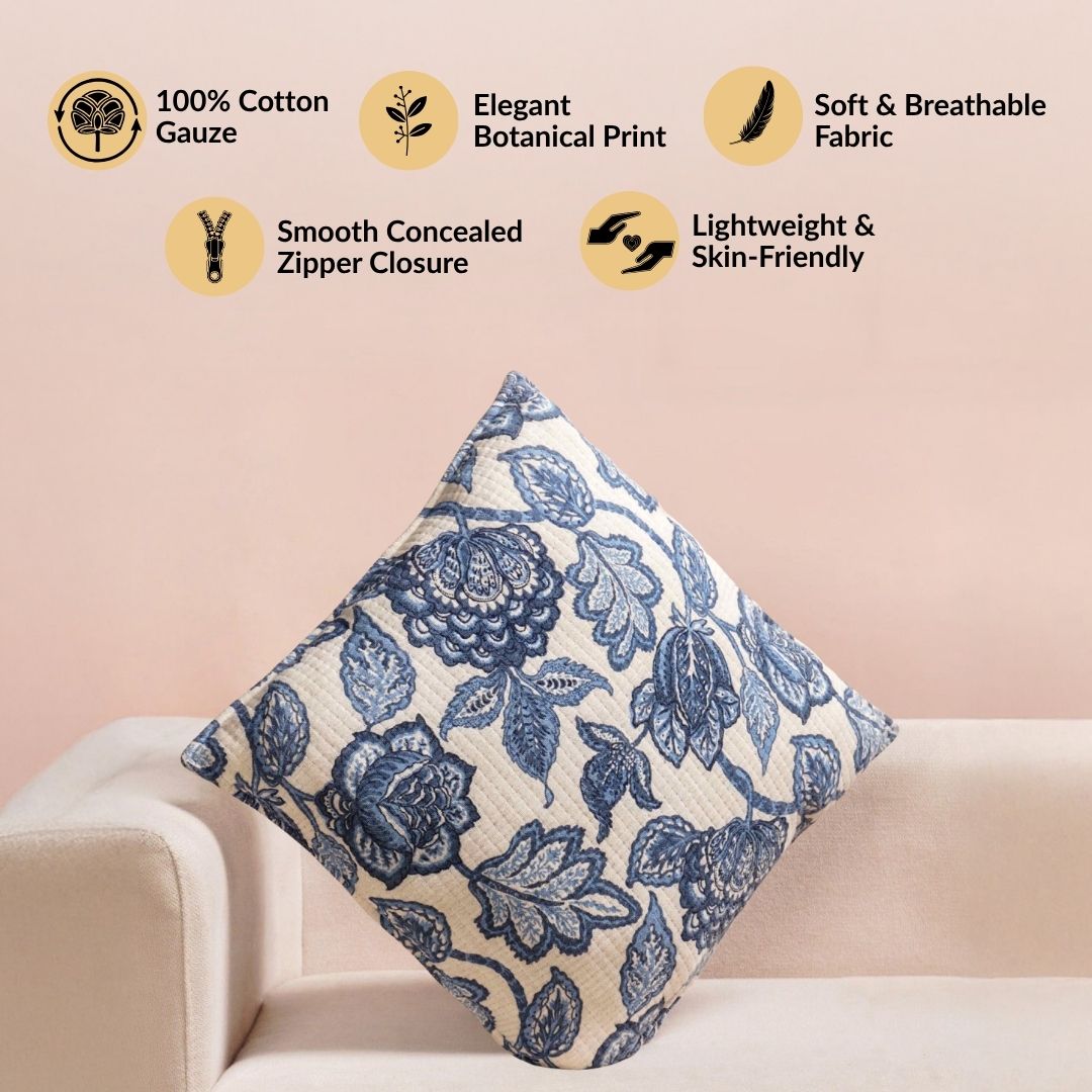Heritage Gardenia Embroidered Cotton Cushion Cover 40x40cm