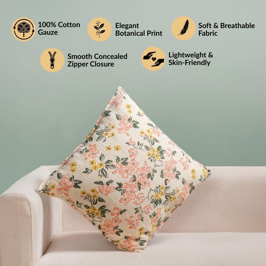 Floral Whisper Cotton Embroidered Cushion Cover 40x40cm