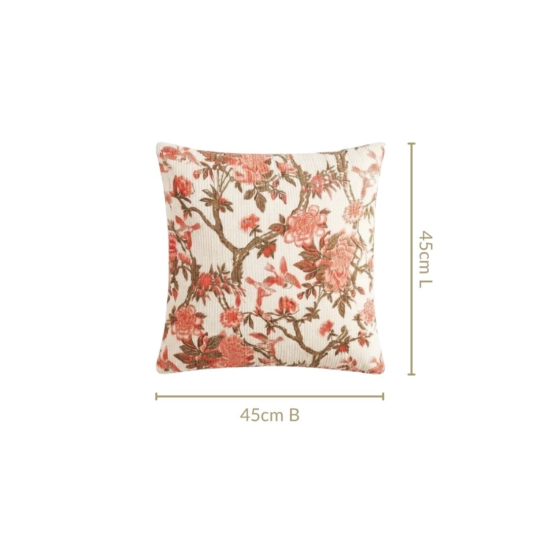 Blush Chinoiserie Cotton Embroidered Cushion Cover 45x45cm