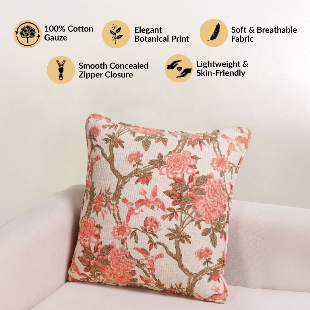 Blush Chinoiserie Cotton Embroidered Cushion Cover 45x45cm