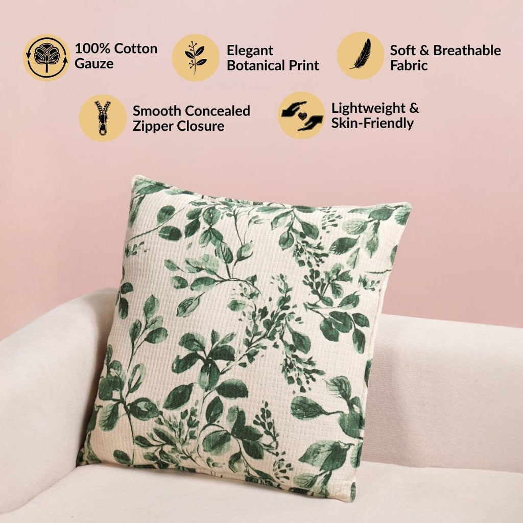 Forest Trail Embroidered Cotton Cushion Cover 45x45cm