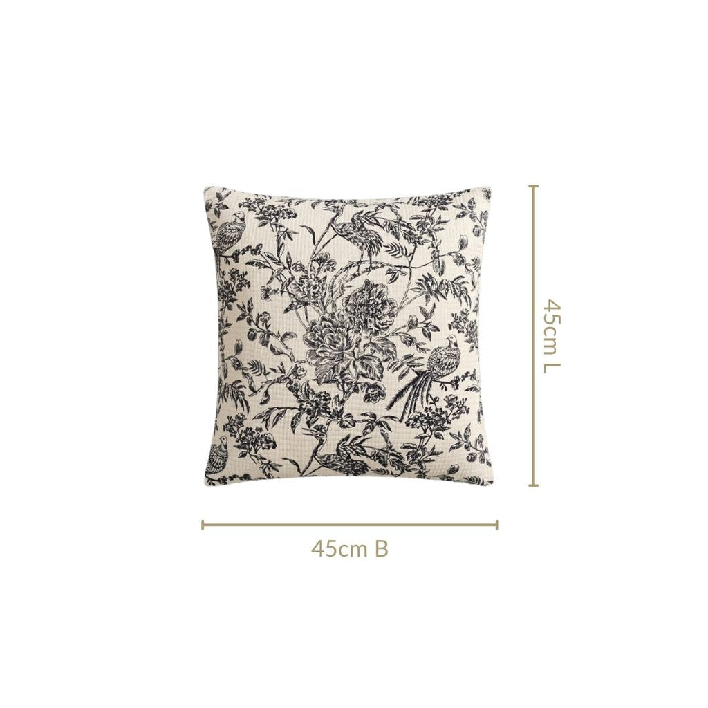 Vintage Aviary Cotton Embroidered Cushion Cover 45x45cm