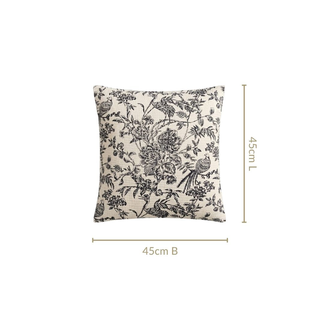 Vintage Aviary Cotton Embroidered Cushion Cover 45x45cm
