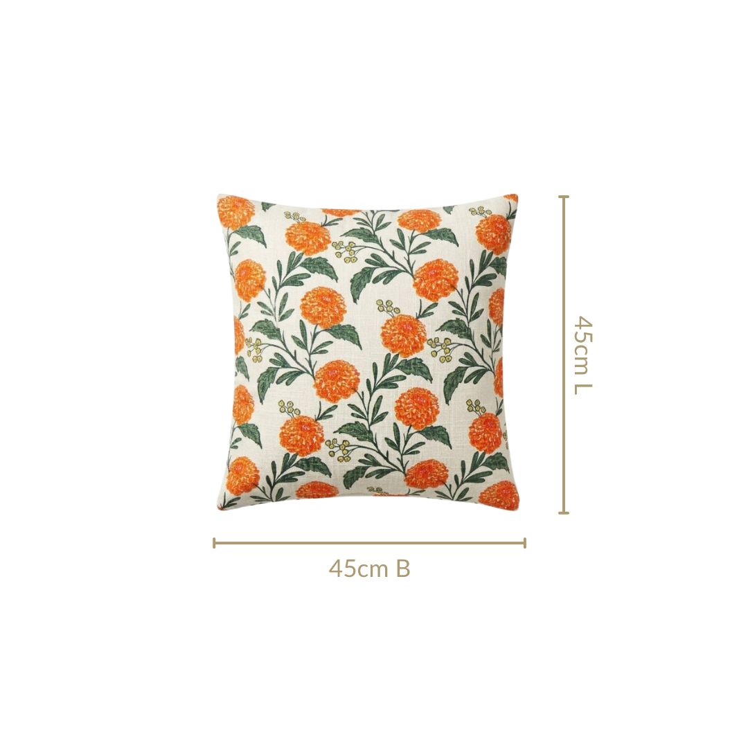 Marigold Bloom Embroidered Cotton Cushion Cover 45x45cm