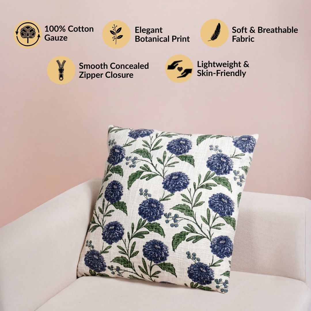Hydrangea Grace Cotton Embroidered Cushion Cover 45x45cm