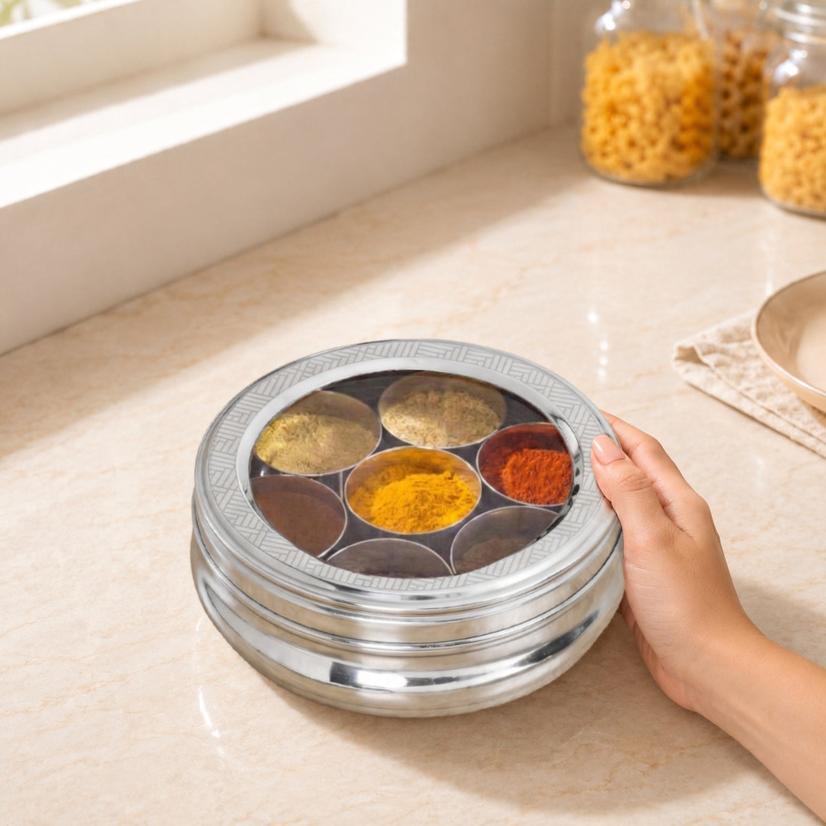 Engraved Stainless Steel Spice Box 7 Section