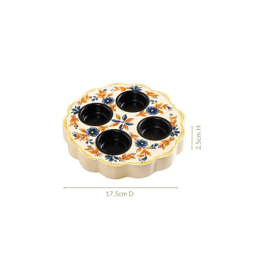 Handpainted Botanica Wooden Tealight Holder With Tealights