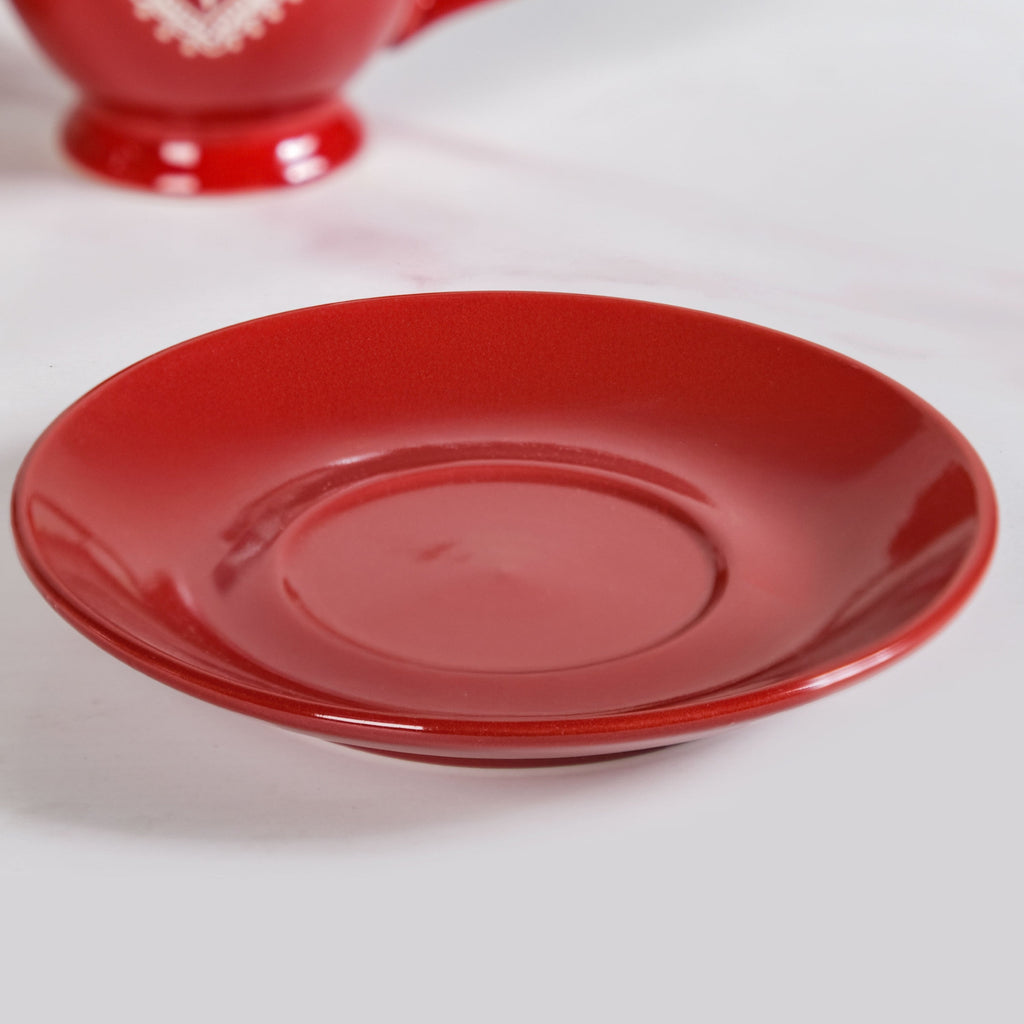 Hearty Ceramic Tea Cup And Saucer Set Of 2 Red 200ml