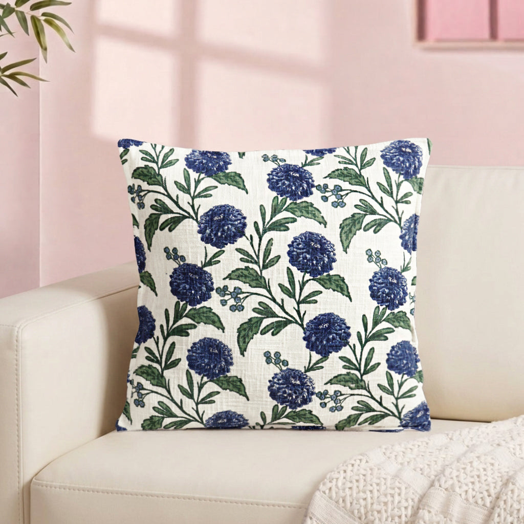 Hydrangea Grace Cotton Embroidered Cushion Cover 45x45cm