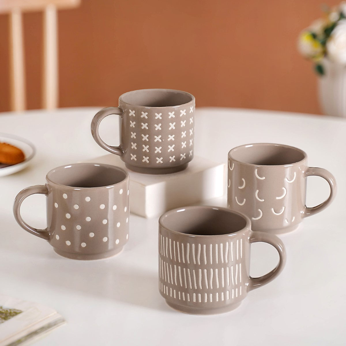 Quirky Beige Stackable Cups Set Of 4 220ml