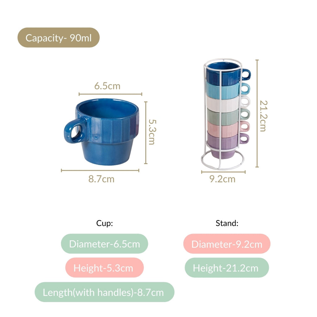 Stackable Mini Tea Cup Set Of 6 Kaori Ocean Tones 90ml