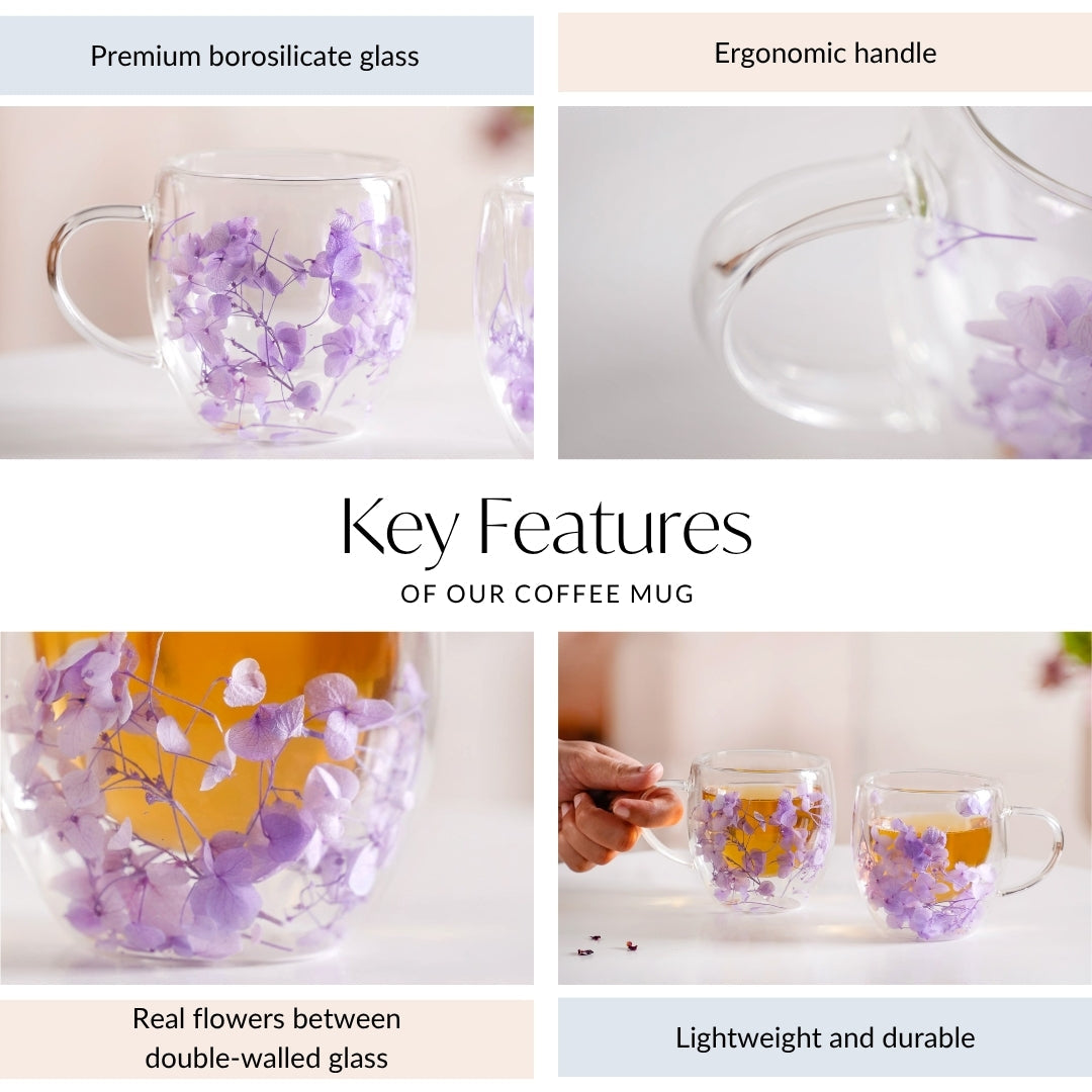 Lavender Flowers Inside Double Walled Coffee Mug Set Of 2 250ml