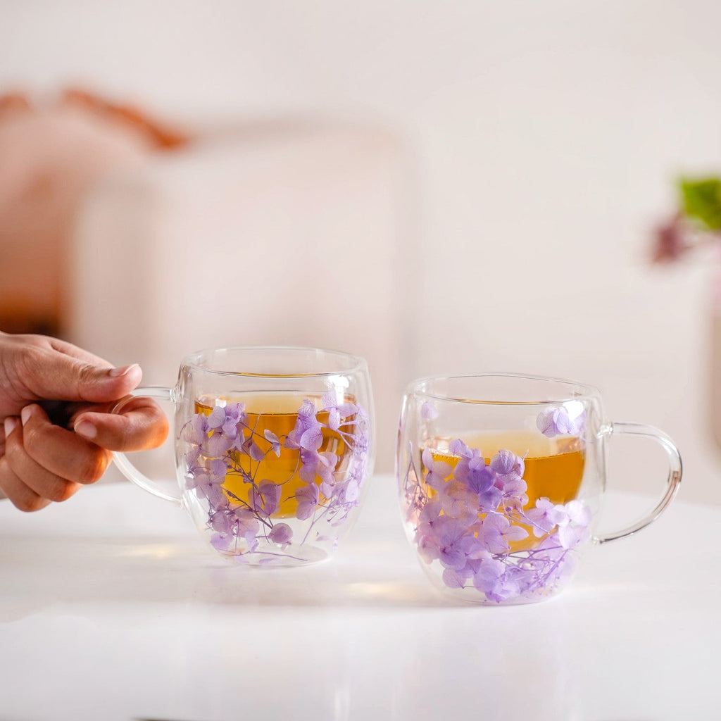Lavender Flowers Inside Double Walled Coffee Mug Set Of 2 250ml