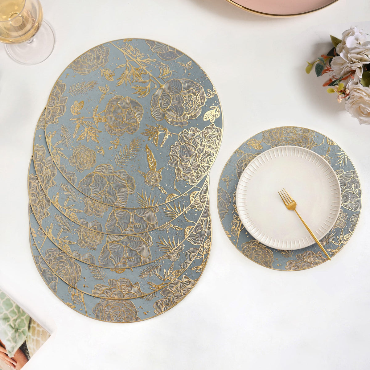 Luxe Grey Gold Table Mat Set Of 6