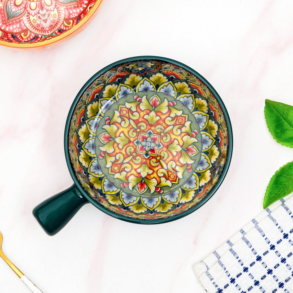 Mandala Melange Dish Bowl With Handle Green 600ml