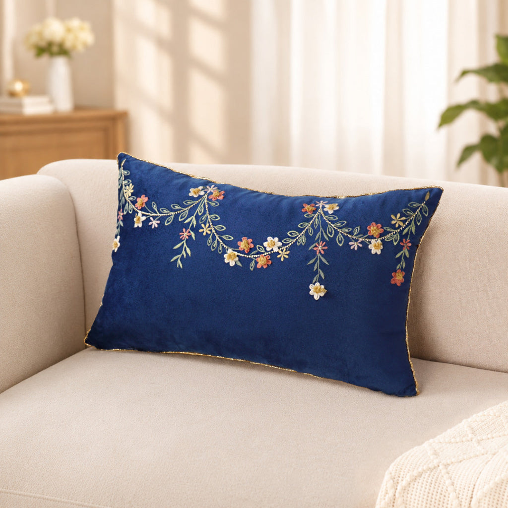 Midnight Bloom Embroidered Cushion Cover 50x30cm