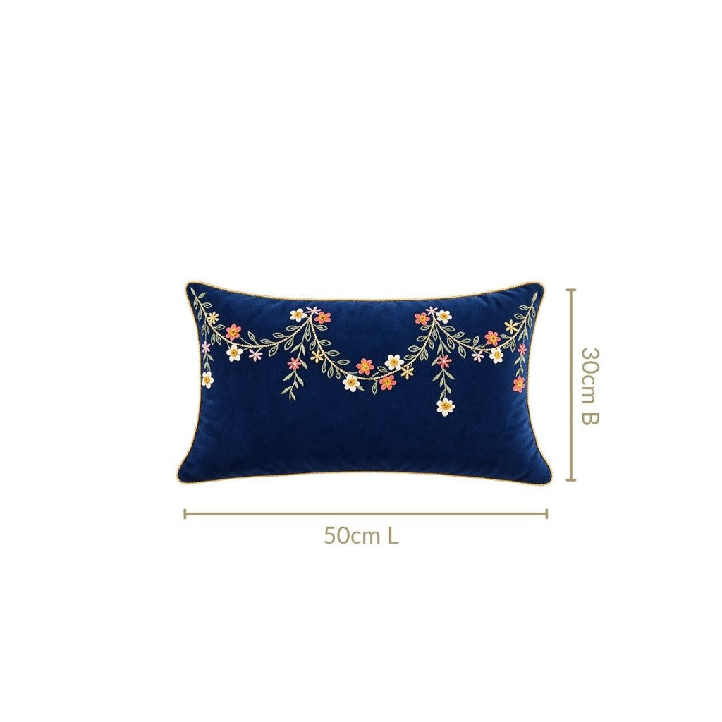 Midnight Bloom Embroidered Cushion Cover 50x30cm