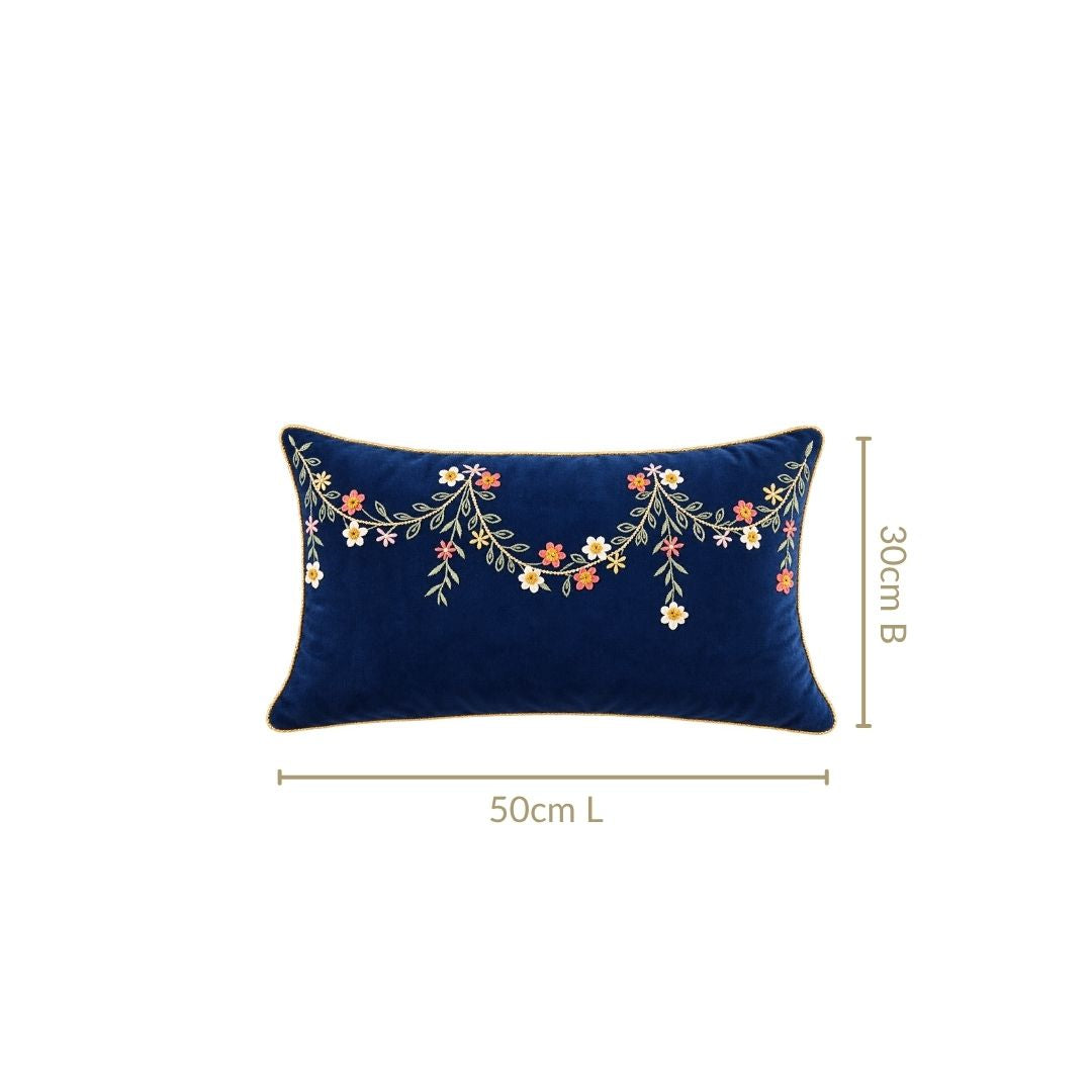 Midnight Bloom Embroidered Cushion Cover 50x30cm