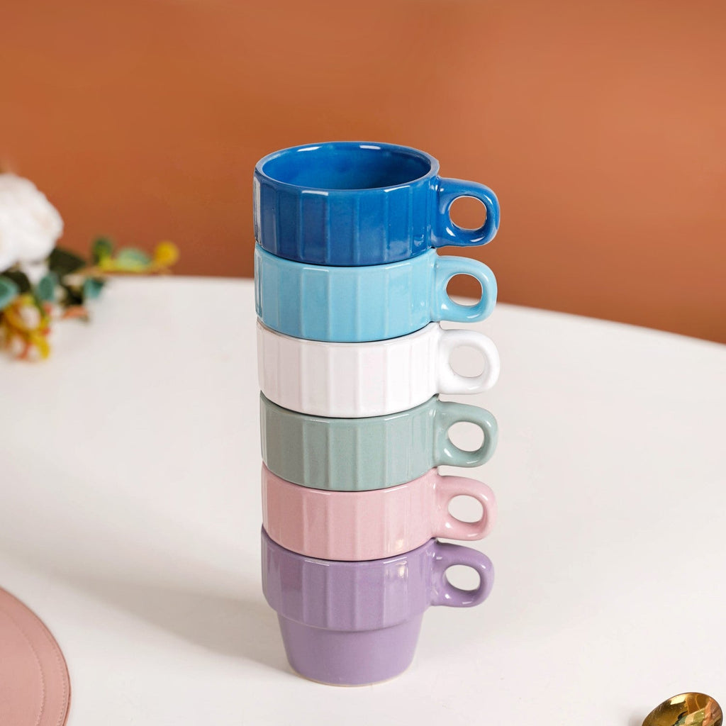 Stackable Mini Tea Cup Set Of 6 Kaori Ocean Tones 90ml