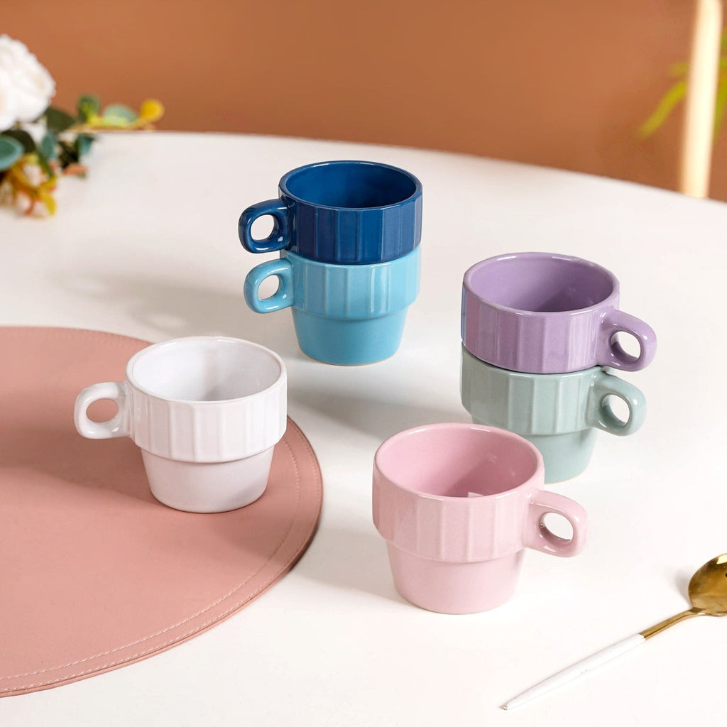 Stackable Mini Tea Cup Set Of 6 Kaori Ocean Tones 90ml