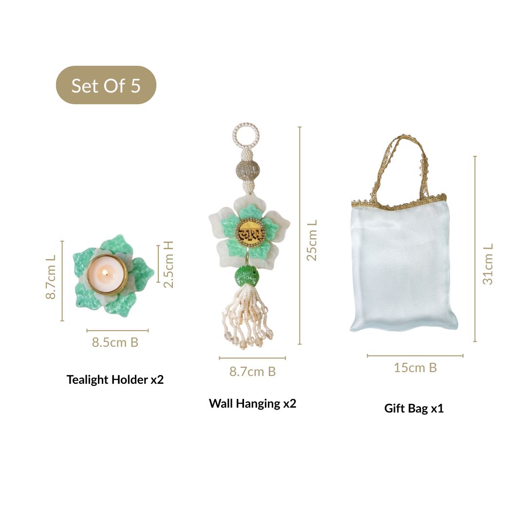 Mintara Tealight And Shubh Labh Wall Hanging Set Of 4 In Gift Bag