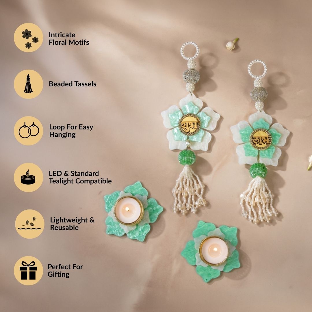 Mintara Tealight And Shubh Labh Wall Hanging Set Of 4 In Gift Bag