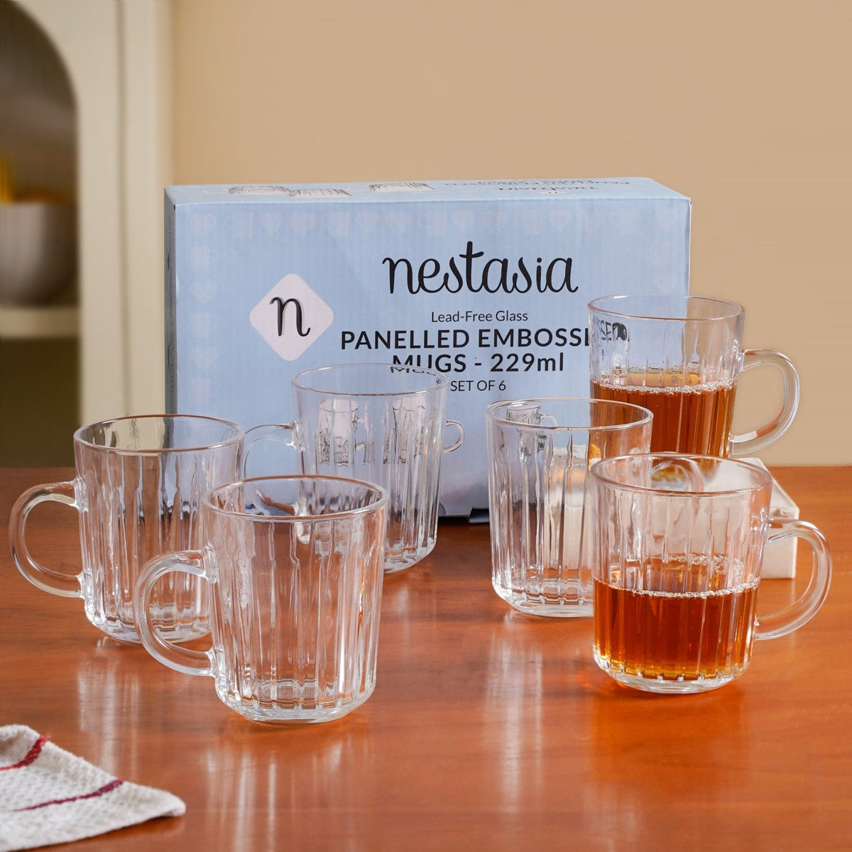 Modern Ribbed Embossed Mugs Set Of 6 229ml