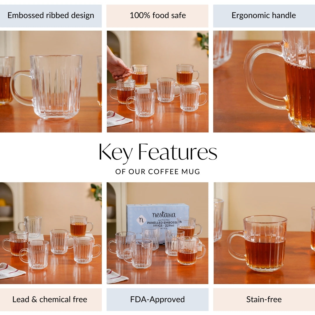 Modern Ribbed Embossed Mugs Set Of 6 229ml