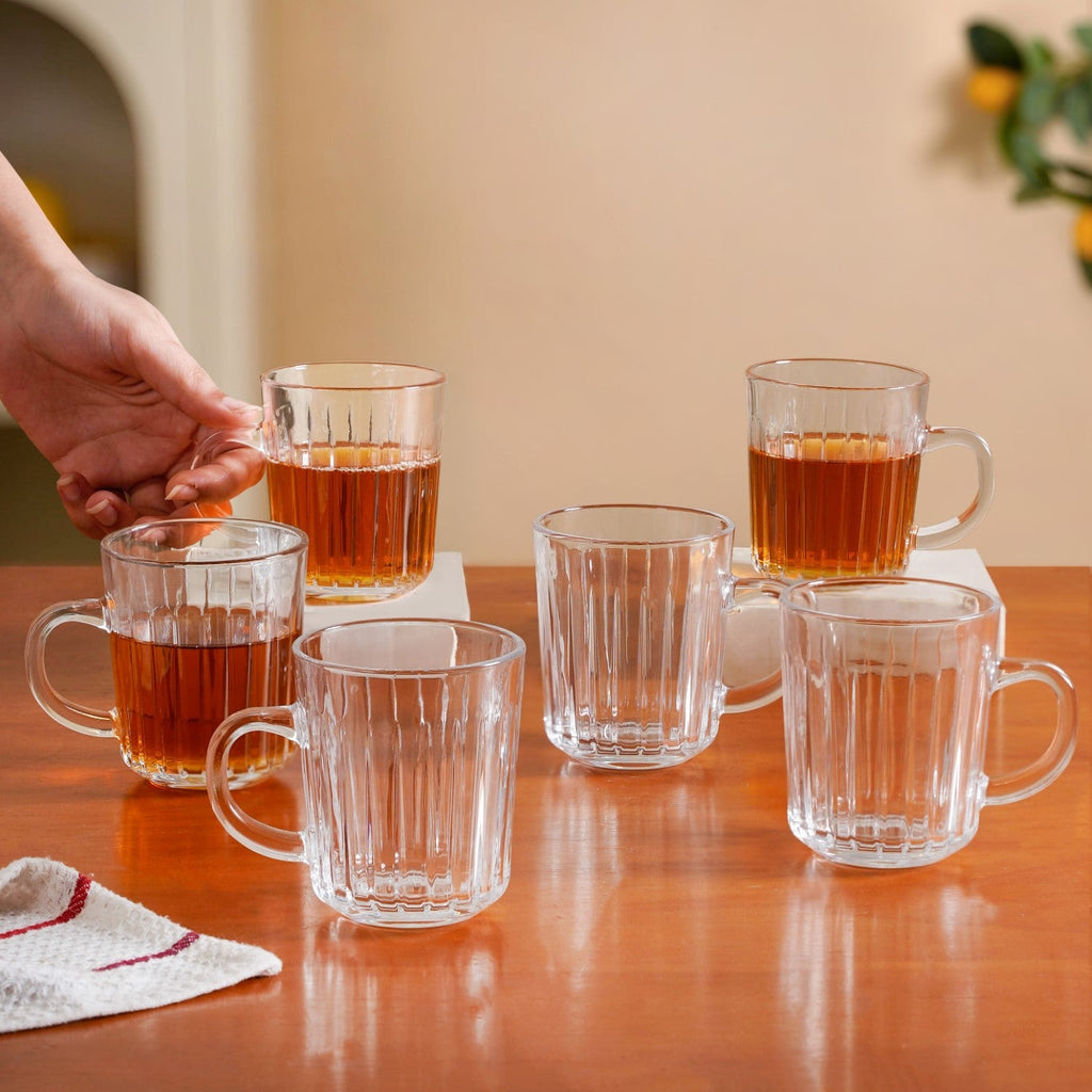 Modern Ribbed Embossed Mugs Set Of 6 229ml