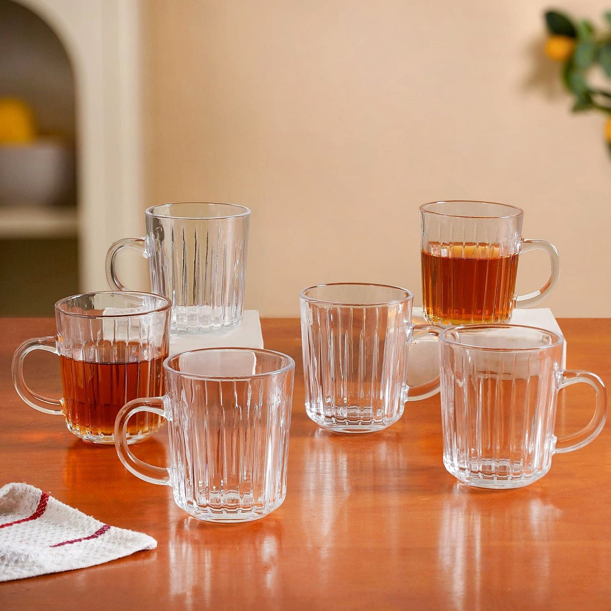 Modern Ribbed Embossed Mugs Set Of 6 229ml