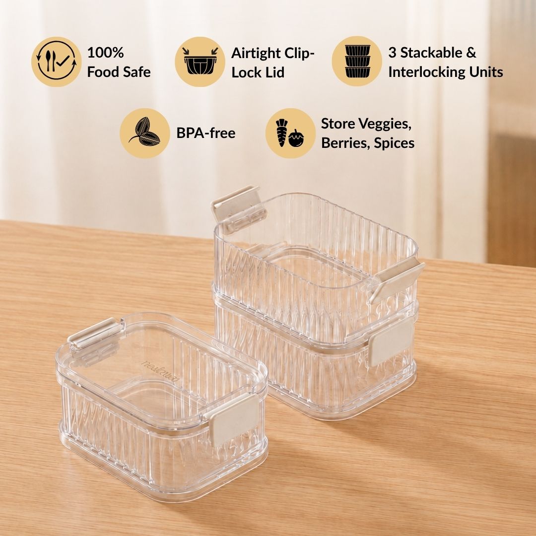 Multi Tiered Food Storage Containers With Clip Locks Set Of 3 780ml