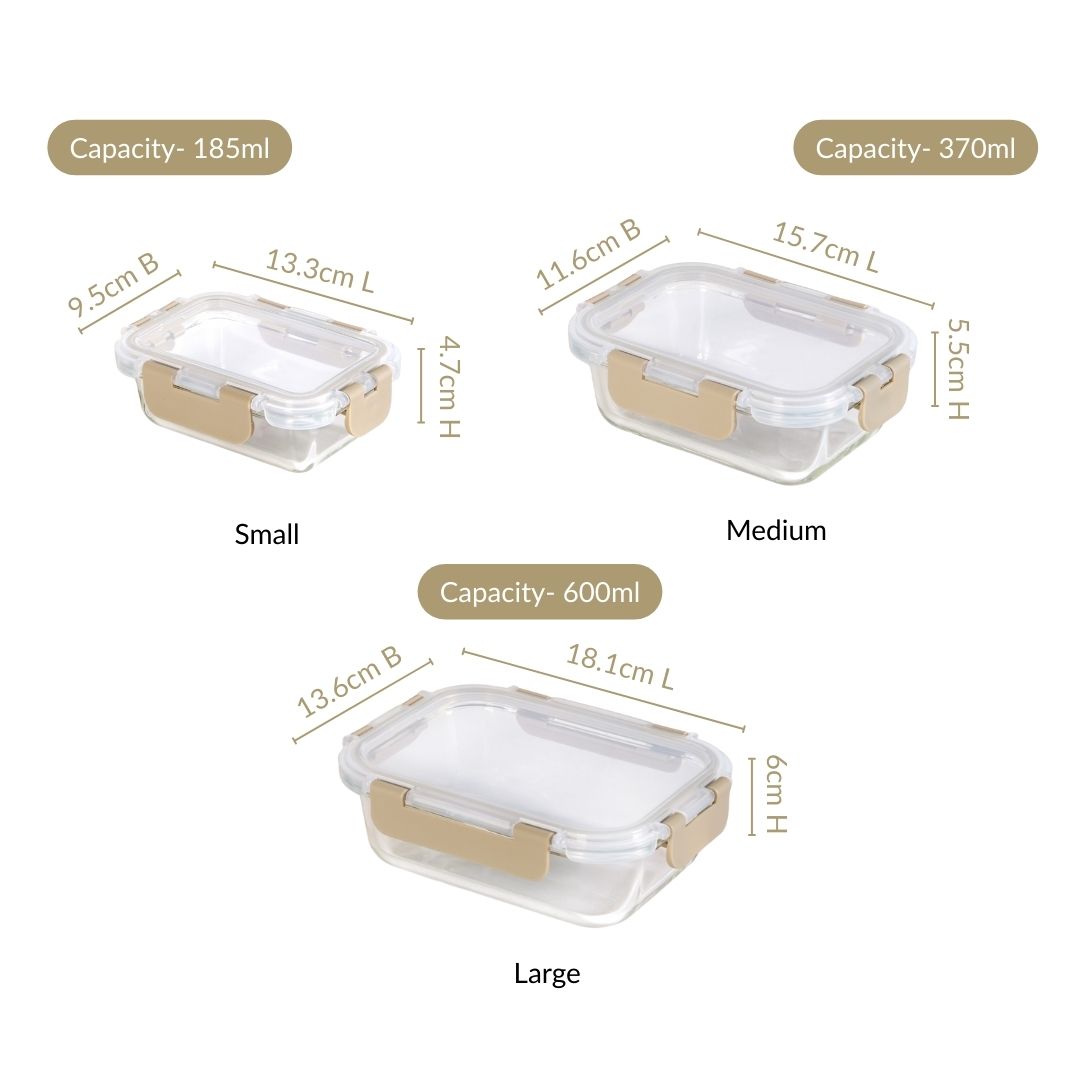 Nestro Microwave Safe Airtight Storage Box Set Of 3 Beige S 185ml M 370ml L 600ml