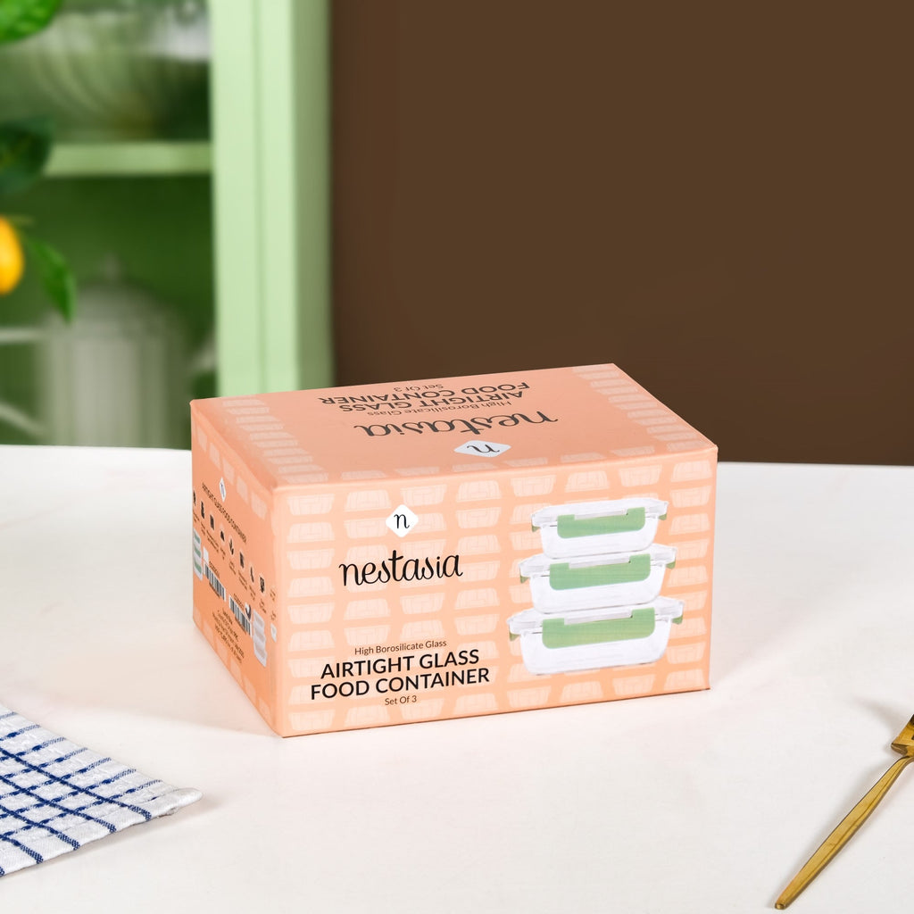 Nestro Microwave Safe Airtight Storage Box Set Of 3 Beige S 185ml M 370ml L 600ml