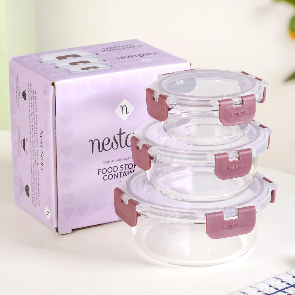 Nestro Pro Airtight Containers Set Of 3 Round Magenta 215ml 400ml 600ml