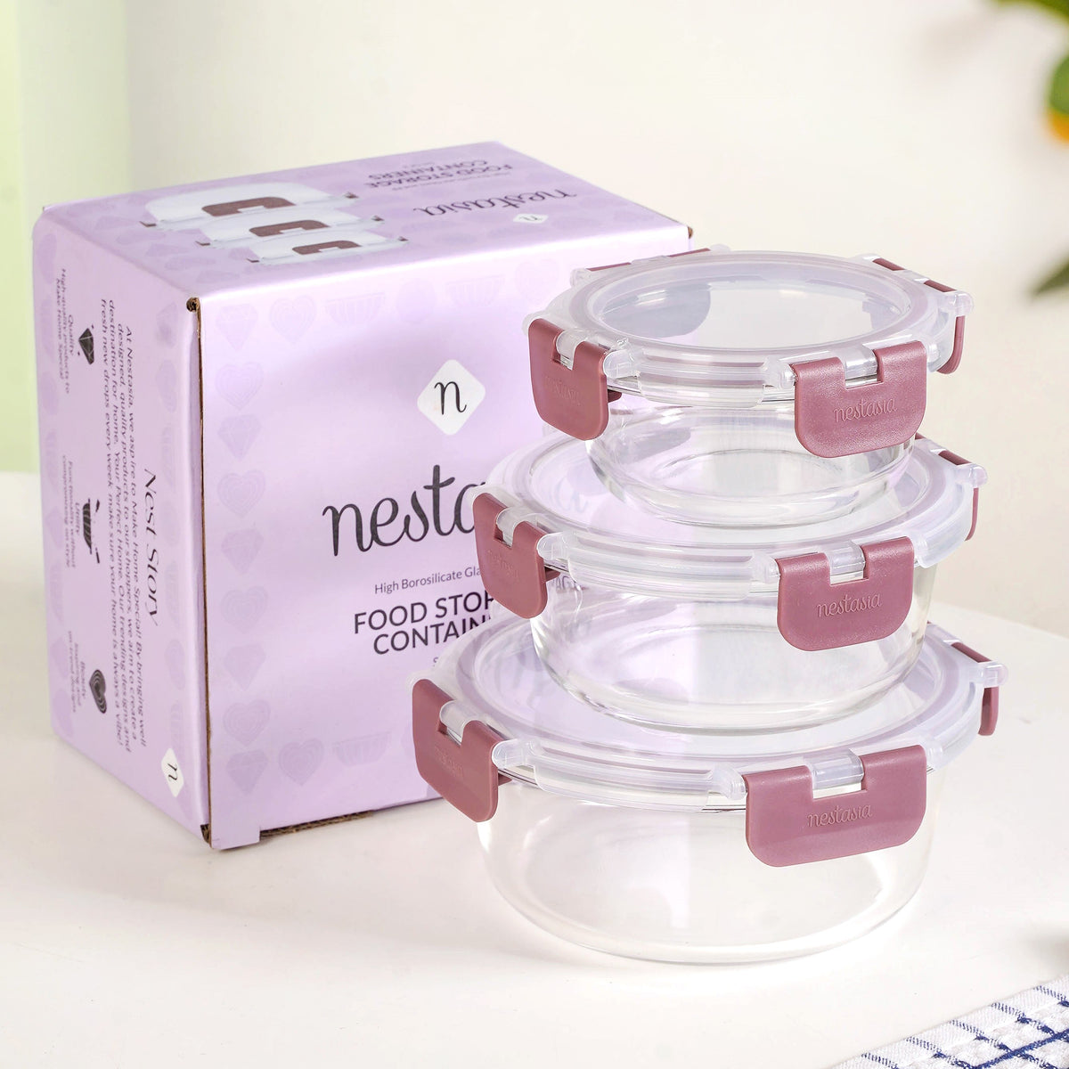 Nestro Pro Airtight Containers Set Of 3 Round Magenta 215ml 400ml 600ml