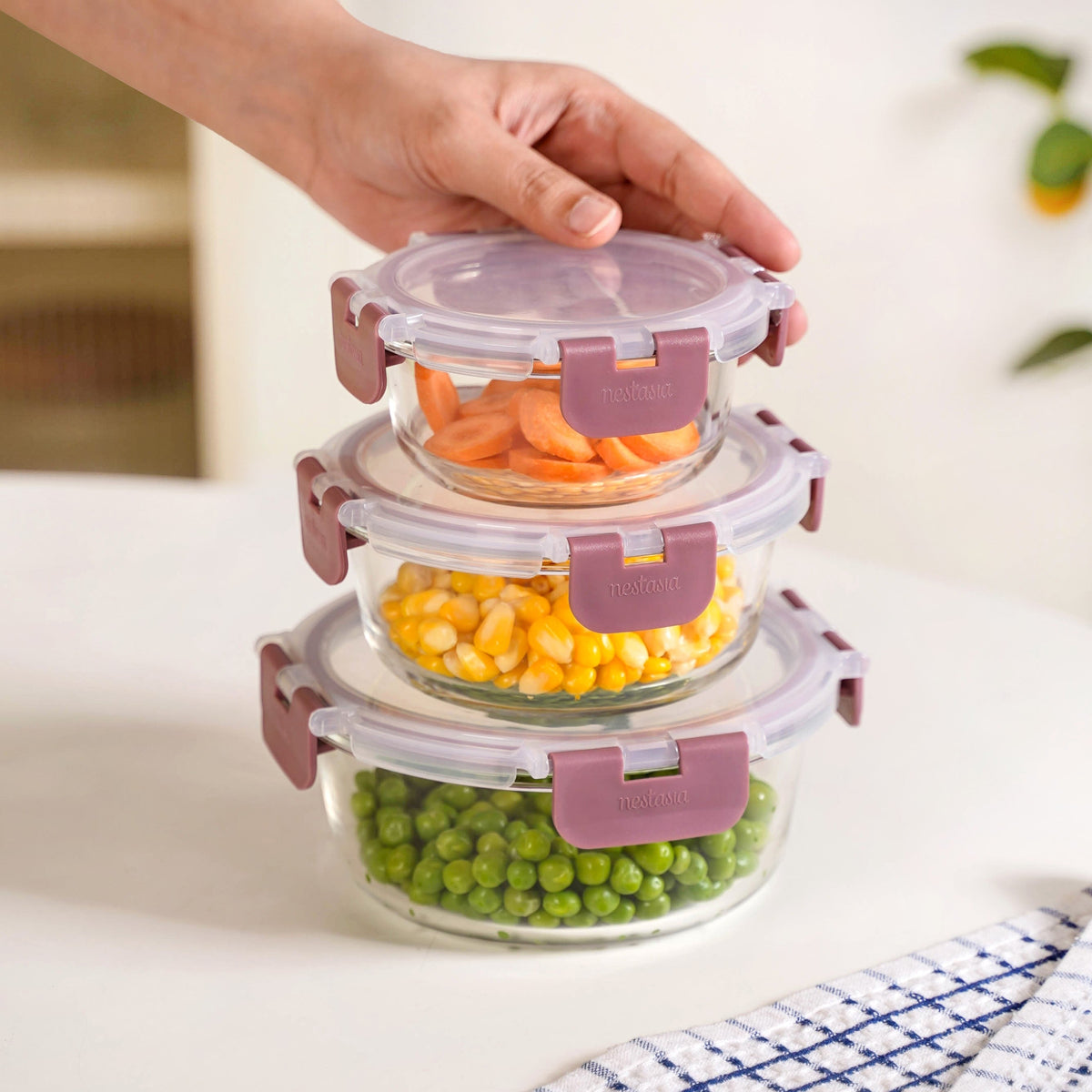 Nestro Pro Airtight Containers Set Of 3 Round Magenta 215ml 400ml 600ml